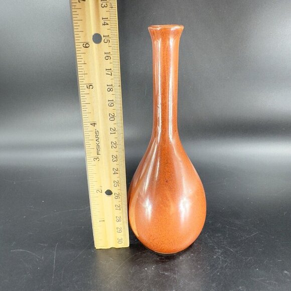 Vintage Japanese Ceramic Bud Vase Vessel Rusty Orange Glaze Ceramic Vase Decor - Picture 6 of 12